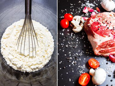 sebzeli et büyük bir parça ile bir mikser kullanarak hamur kavramı