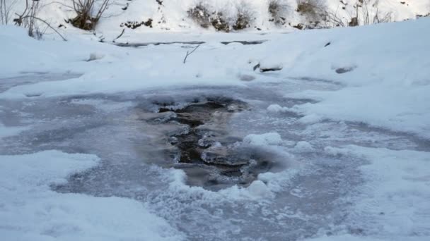 Río Congelado Agua Que Fluye Bajo Superficie Del Hielo Paisaje — Vídeo de stock