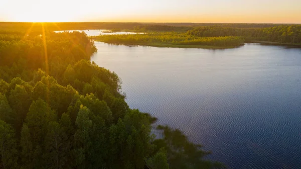 Luchtfoto Zomerlandschap Uitzicht Een Prachtige Jarlepa Jrlepa Lake Tijdens Een — Stockfoto