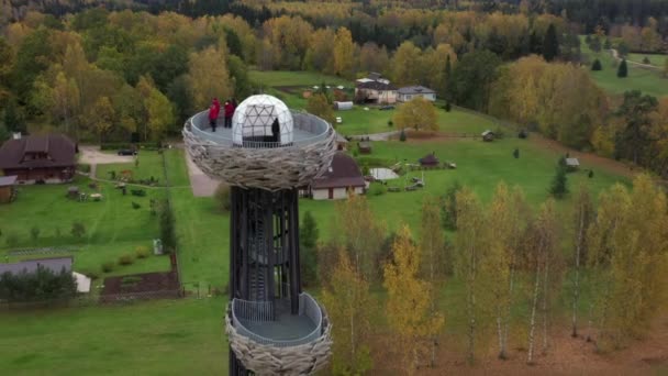 Руге Эстония Октября 2020 Года Вид Воздуха Смотровую Башню Гнездовое — стоковое видео