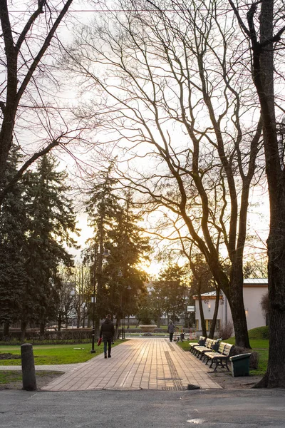 Gente Está Caminando Parque Ziedondarzs Durante Las Primeras Horas Con — Foto de Stock