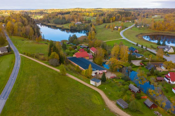 Prachtige Lucht Herfst Landschap Van Een Kleine Stad Rouge Estland — Stockfoto