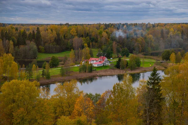 Hermoso Paisaje Aéreo Otoño Día Nublado Otoño Rouge Sur Estonia — Foto de Stock