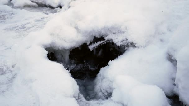 凍結川 水の氷の表面の下に流れる 冬景色 — ストック動画