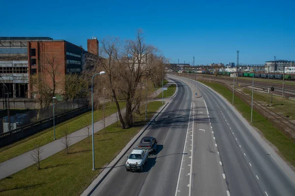 Luftaufnahme Des Leichten Verkehrs Auf Der Suur Sojamae Straße Einem — Stockfoto