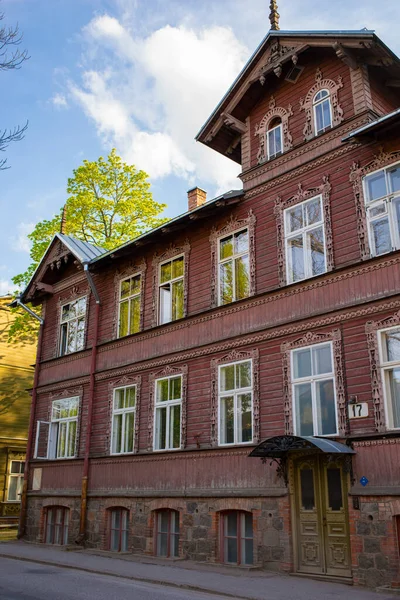 Beautiful Old Wooden House Number Kastani Street House Estonian Chess — Stock Photo, Image