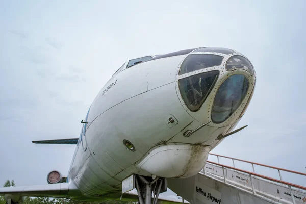 Nos Samolotu Pasażerskiego Tupolev 134A Estońskim Muzeum Lotnictwa Pochmurny Letni — Zdjęcie stockowe