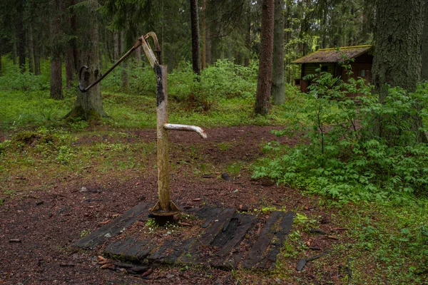 Bomba Agua Oxidada Mano Vieja Bosque Estonio Cerca Zona Descanso —  Fotos de Stock