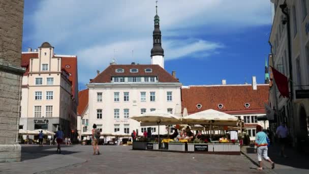 Terrazza Esterna Ristorante Sulla Piazza Del Municipio Tallinn Una Giornata — Video Stock