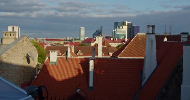 Utsikt Över Tallinns Gamla Stad Röda Tegeltak Gamla Medeltida Husen — Stockvideo