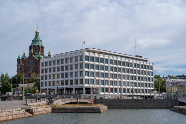 Helsinki Stadsgezicht Stora Enso Hoofdkantoor Helsinki Centrum Kathedraal Van Uspenski — Stockfoto