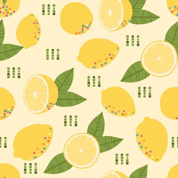 用新鲜柠檬和树叶图案 — 图库矢量图片