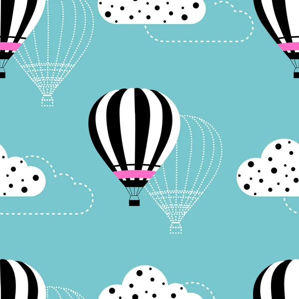 Seamless hot air balloon with clouds on the sky — Stock Vector