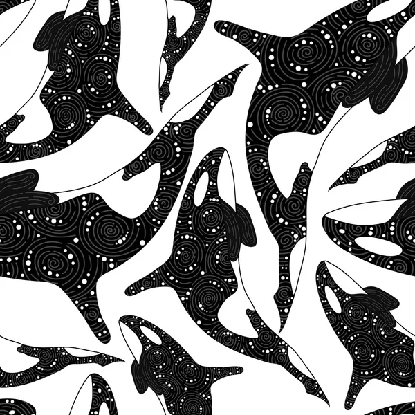 Seamless pattern of Whale Orca — Stock Vector