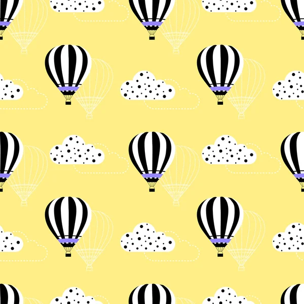 Montgolfière sans couture avec nuages sur le ciel — Image vectorielle