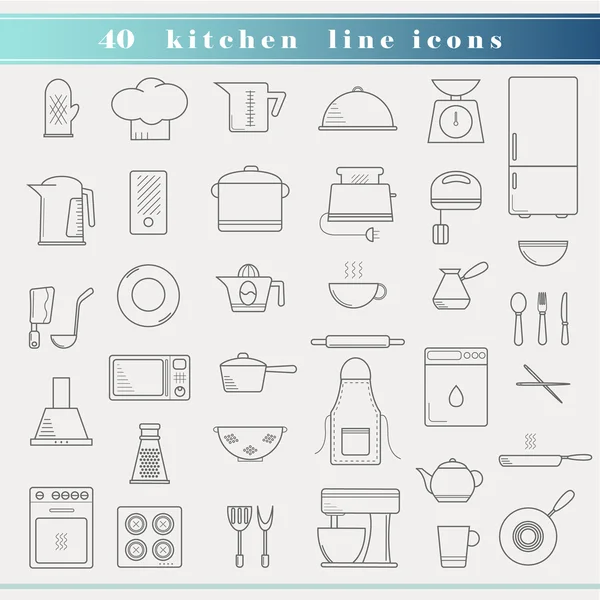 Set of kitchen outline thin line icons for food preparation — Stock Illustration Set of kitchen outline thin line icons for food preparation Royalty Free Stock Vectors