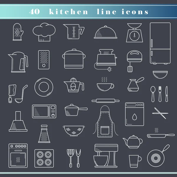 Set of kitchen outline thin line icons for food preparation — Stock Illustration Set of kitchen outline thin line icons for food preparation Stock Vector