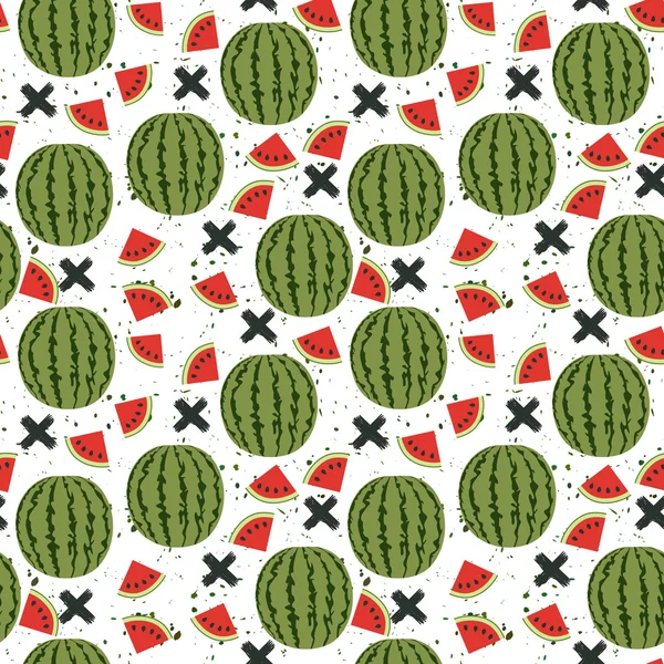 Pattern of whole watermelons and slices. — Stock Vector