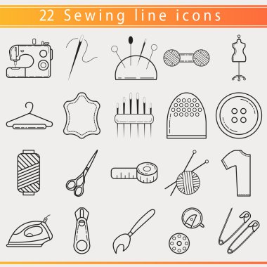 Sewing thin line icons clipart