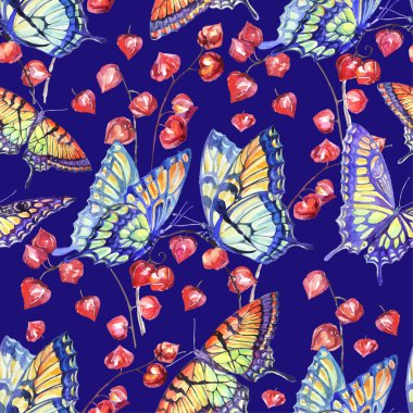 Vector Watercolor Swallowtail Butterfly. Seamless Pattern