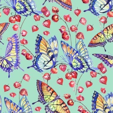 Vector Watercolor Swallowtail Butterfly. Seamless Pattern
