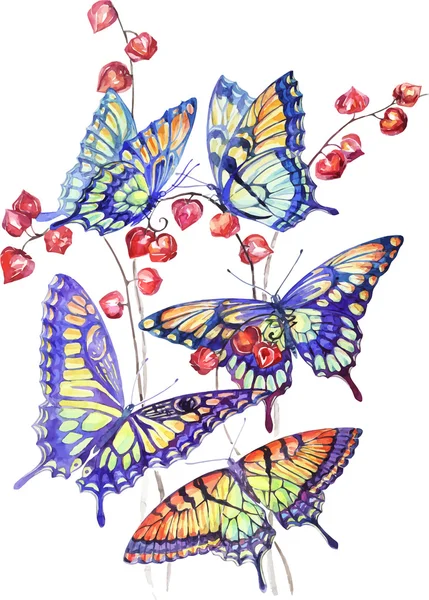 Vector Watercolor Swallowtail Butterfly. Seamless Pattern — Stockvector