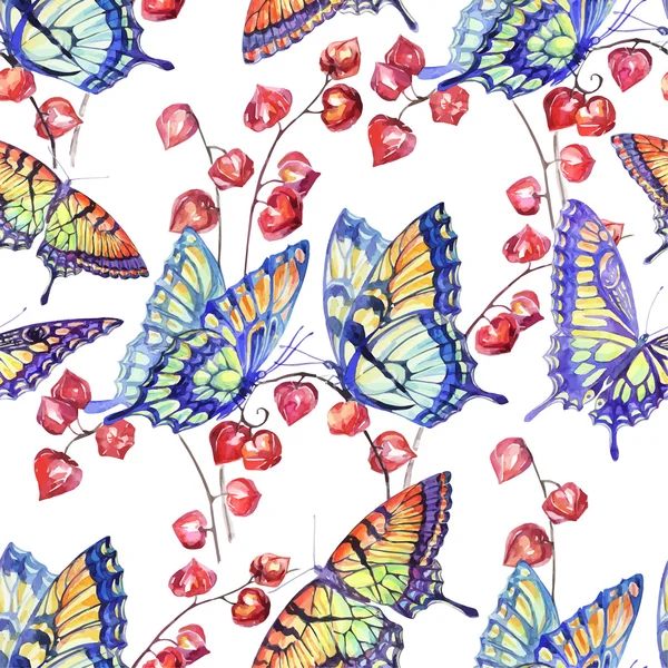 Vector Watercolor Swallowtail Butterfly. Seamless Pattern — Stockvector