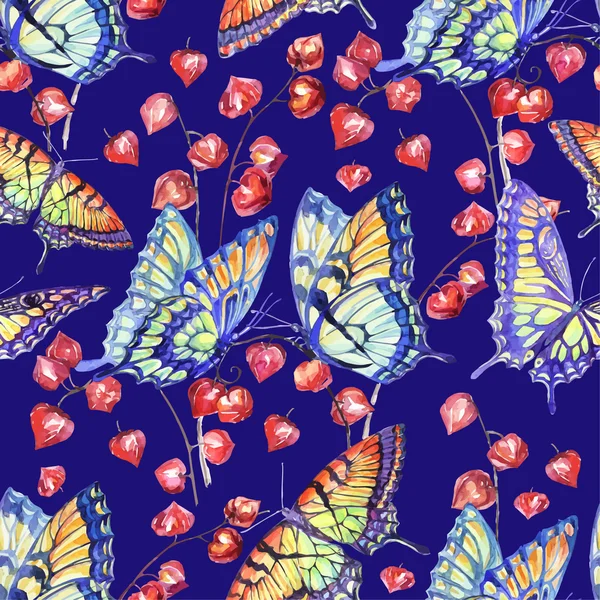 Vector Watercolor Swallowtail Butterfly. Seamless Pattern — Stockvector