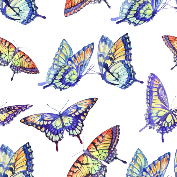 Vector Watercolor Swallowtail Butterfly. Seamless Pattern — Stockvector