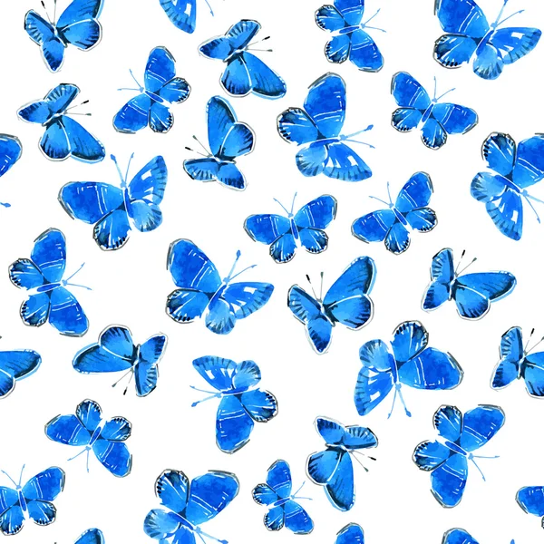 Vector Watercolor Blue Butterflies. Seamless texture — Stock Vector