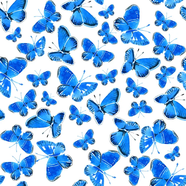 Vector Acuarela Azul Mariposas. Textura sin costura — Vector de stock