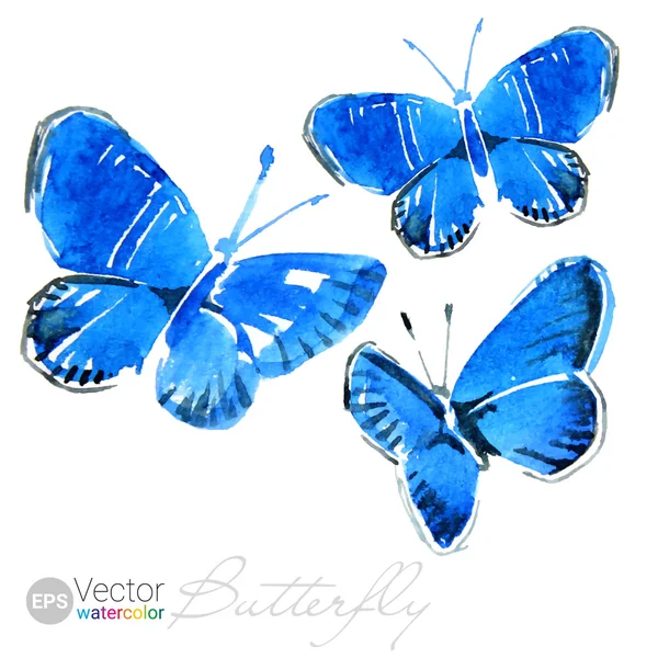 Vector Acuarela Azul Mariposas. Textura sin costura — Vector de stock