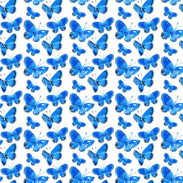 Vector Acuarela Azul Mariposas. Textura sin costura — Vector de stock