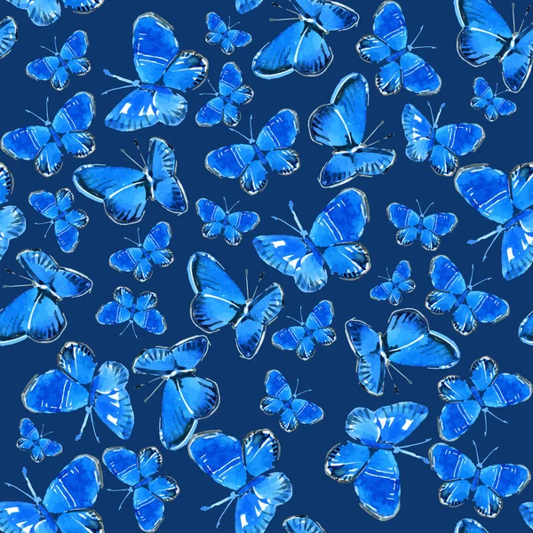 Vektor Aquarell blaue Schmetterlinge. nahtlose Textur — Stockvektor