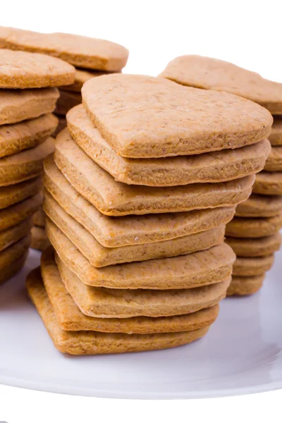 Cuori di biscotti in un piatto — Foto Stock
