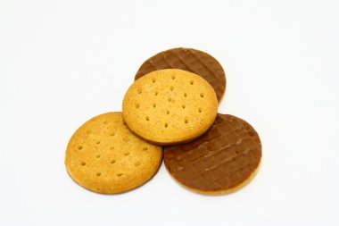 Chocolate cookies sablés,on a white background