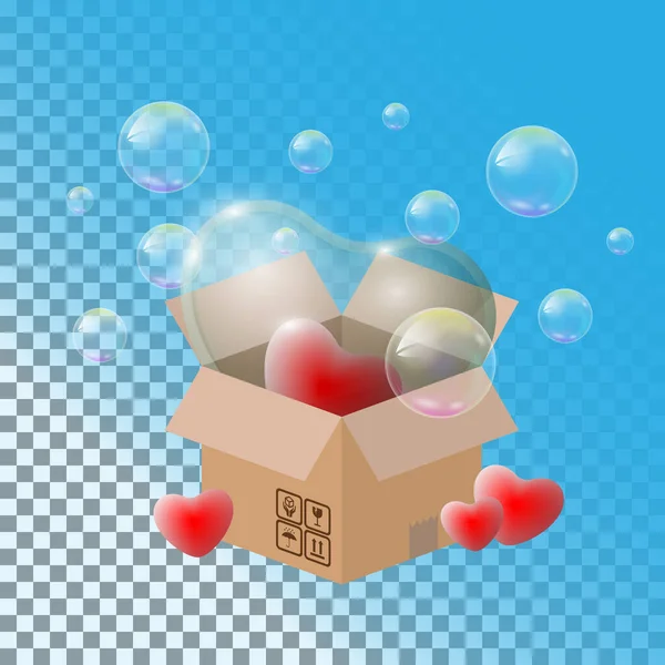 Şeffaf bir arkaplanda cam kalp, Vektör ilüstrasyonu.