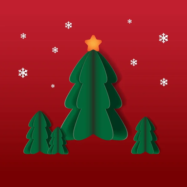 Mutlu Noeller ve mutlu yıllar çizgi film resimli tebrik kartı. Kırmızı arka planda Noel ağacı var.