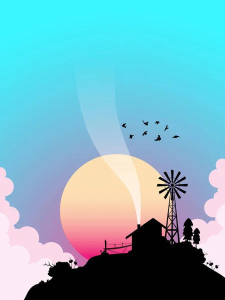 Yalnız küçük ev, vektör illüstrasyonu, Ipad duvar kağıdı