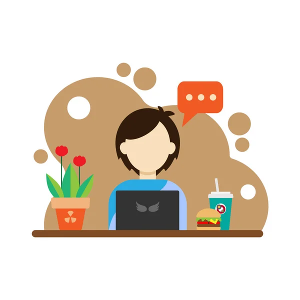 bilgisayar üzerinde çalışmak, düz karakter, vektör illüstratörü