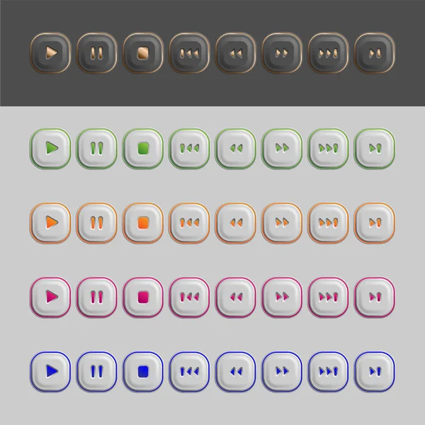 Çokluortam sembolleri koleksiyonu, gri arkaplanda renkli simge, Vektör illüstrasyonu