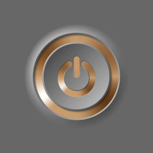 Gri arkaplanda gölgesi olan altın simge düğmesine basma gücü, Vektör illüstrasyonu.
