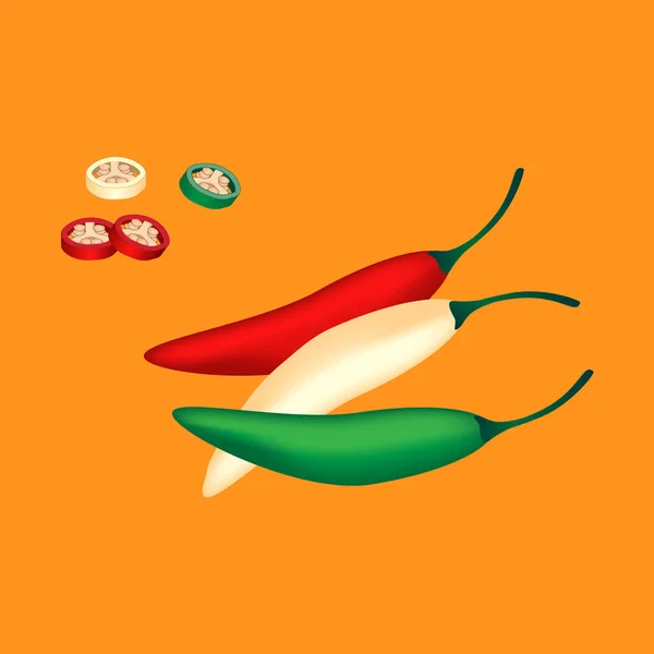 Sarı arkaplanda kırmızı biber, Vektör illüstrasyonu