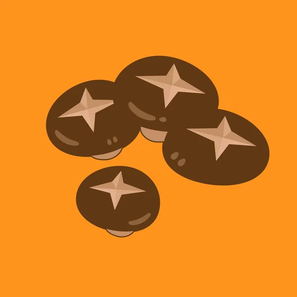 Sarı arkaplanda Shiitake Mantarı, Vektör illüstrasyonu.