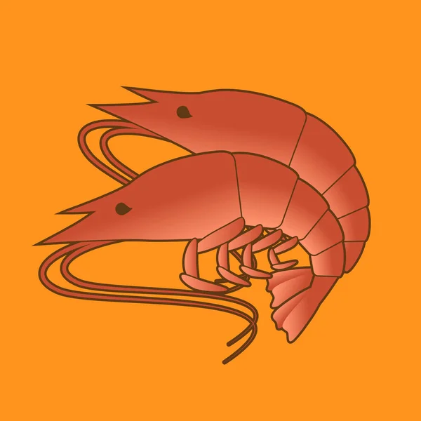 Sarı arka planda karides, taze deniz yiyeceği, Vektör illüstrasyonu.