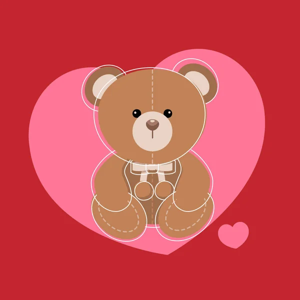 Kırmızı arka planda kalbi olan oyuncak ayı karakteri, taşıyıcı ilüzyonu.