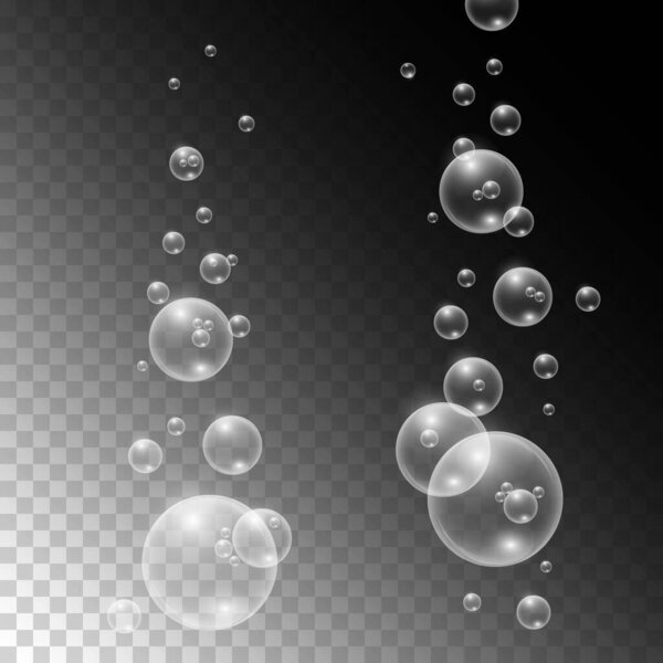 Realistic Air bubbles underwater on a transparent background,  Vector illustration.