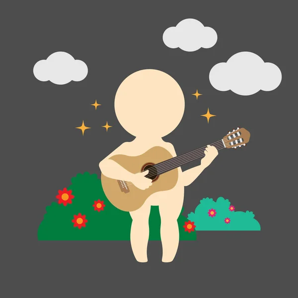 man playing guitar at night cartoon round icon vector illustration graphic design, Vector illustration.