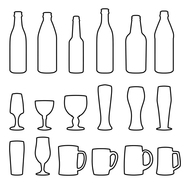 Different types of glasses and bottles for drinking — Stock Vector