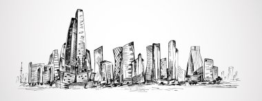 Elle çizilmiş yatay sahne ofis binaları